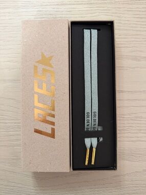 Golden Goose Light Teal Shoelaces with Gold Tips